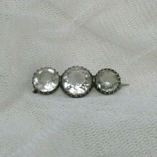 Antique Georgian - Victorian Silver 3 Clear Gemstone Brooch Pin.  Restore