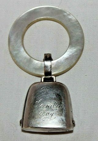 Antique Webster Sterling Silver Mother Pearl Teething Baby Rattle Mary Lamb 18g 3