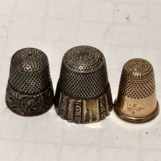 3 Antique Sewing Thimbles 2 Sterling & Vermeil Gold Wash 2 Tone & 1 Gold Fill