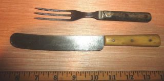 Antique Fork W/wooden Handle,  And Butter Knife W/cellulite Handle