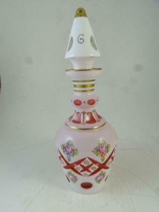 Vintage Cranberry Cut To Clear Cased Glass Decanter Bottle Bohemian Czech Old