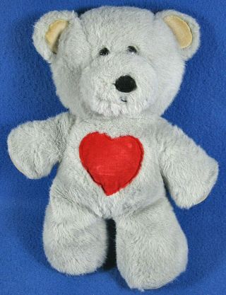 Vintage Dakin 1984 Plush Gray Teddy Bear 13 " W/red Squeaker Heart Stuffed Animal