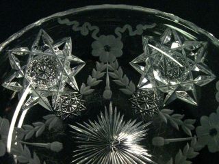 Beauty Antique Signed Hawkes American Brilliant Cut Glass Engraved Hobstar Bowl 3