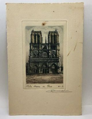 Vintage - Pen & Ink Drawing - " Notre Dame De Paris " No.  51 - Artist Signed