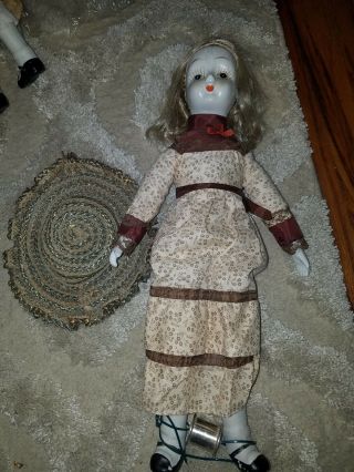 Antique Doll With Broken Foot,  18 Inches With Hat.