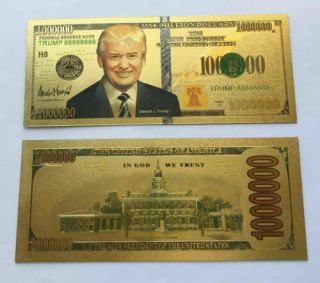 10 Us President Donald Trump Gold Plated 1 Million Dollars Bill Bookmark Novelty