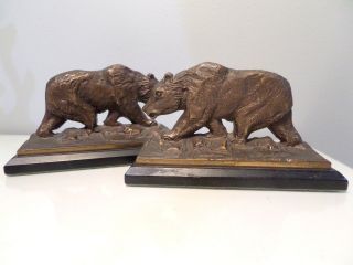Antique Bear Cast Bronze Clad Copper Bookends Wildlife Metal Art Sculpture 1920s 4