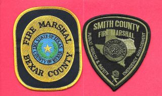 2 Texas Fire Marshal Patches - Smith County F.  M.  & Bexar County F.  M.