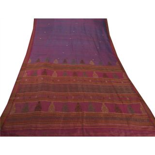 Sanskriti Antique Vintage Saree Pure Silk Woven Craft Fabric Premium 5 Yd Sari 4