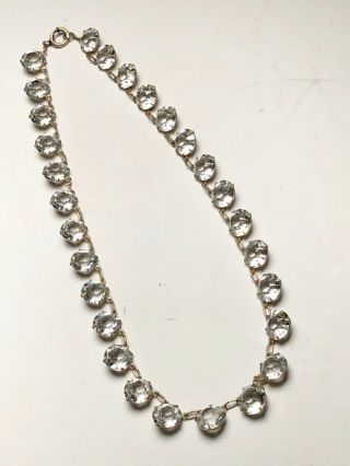 Authentic Antique Sterling Silver Clear Crystal 14” Choker Necklace 8m Cup Chain