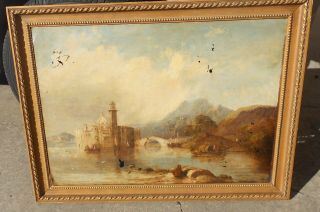 19 Ct.  Antique Venice Italy Seascape Painting British G.  E.  Herring 1805 - 1879