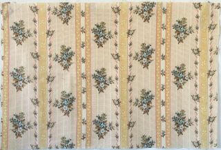 Charming 19th C.  French Floral Cotton Stripe Fabric (2636)
