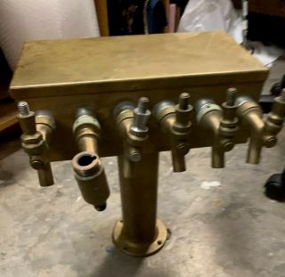 Rare Antique Banner Brass 6 Tap / Head Bar Draft Beer Dispenser Tower