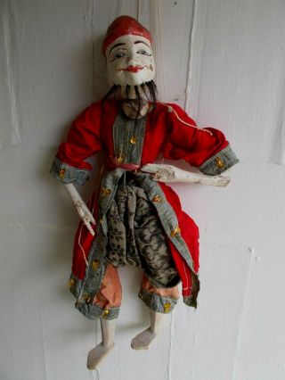 Antique Hand Painted Carved Wooden Model Dressed Eastern Figure Puppet Doll