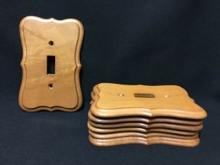 Vintage Mid Century Maple Wooden Single Light Switch Plate And Screws Set Of 7