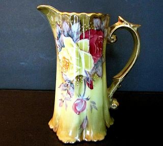 Antique Nippon Gold Encrusted Hand Painted Roses Porcelain Pitcher /ewer
