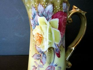 ANTIQUE NIPPON GOLD ENCRUSTED HAND PAINTED ROSES PORCELAIN PITCHER /EWER 3