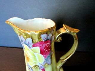 ANTIQUE NIPPON GOLD ENCRUSTED HAND PAINTED ROSES PORCELAIN PITCHER /EWER 5