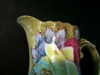 ANTIQUE NIPPON GOLD ENCRUSTED HAND PAINTED ROSES PORCELAIN PITCHER /EWER 7