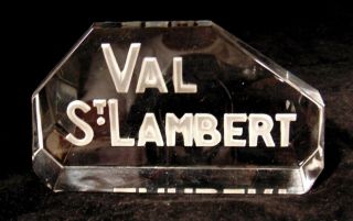 Val St Saint Lambert Crystal Store Display Trade Sign Paperweight