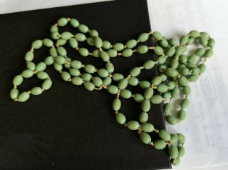 Antique 1920 ' s Galalith very long flapper length hand knotted bead necklace 5