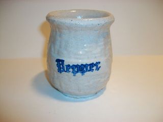 Antique Blue White Stoneware Pepper Crock Jar Canister Morning Glory Basketweave