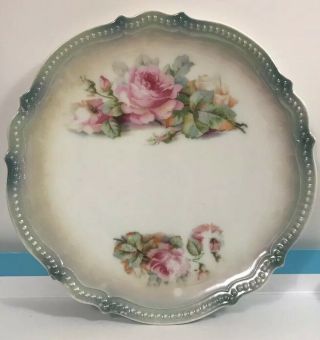 Antique P.  K.  Silesia 6” Plate With Pink Roses Flowers Decorative Plate Scallops