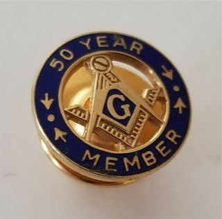 Masonic Mason Gold 50 Year Pin 10 K Gold Logo Round