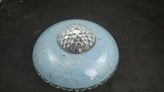 Antique Vintage 10 1/4 " Art Deco Blue Frosted Ceiling Light Cover Glass