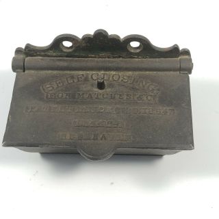 Antique Cast Iron " Self Closing For Matches " D.  M.  &co.  Container Haven 1864