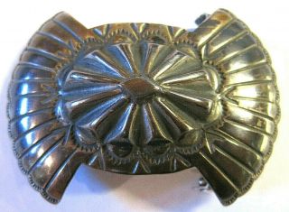 Vintage Signed Native American Sterling Silver Hand Stamped Concho Belt Buckle