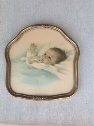 Antique Bessie Pease Gutmann Baby Awakening In Frame / Glass