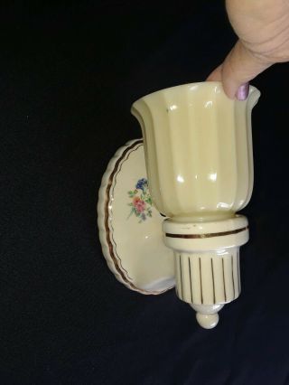 Vintage Art Deco Porcelain Wall Mount Sconce Light Fixture W/ Shade Pull Chain