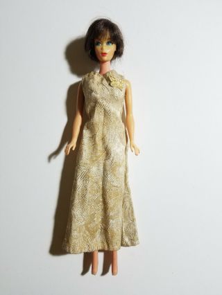 Vintage Barbie Handmade Golden Glimmer Brocade Long Dress - No Doll