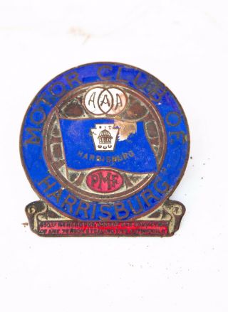 Vintage Harrisburg Motor Club Enamel Mascot Plaque Badge Decal Aaa Pmf Antique