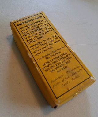 Vintage 1920 ' s - 30 ' s Fishing Lure Box Empty Box Dunk - Carter 3