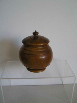 Primitive Antique Early Carved Treen Wood Burl Lidded Jar Box Container 6.  5 " X 4