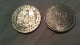 Historical Antique German 500 Mark Coin 1923 Aluminium coin. 3