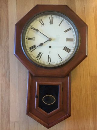 Antique Sessions School House Long Drop Clock With Glass Parts Repair