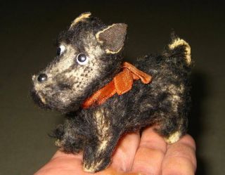German Steiff ?? Antique Mohair Stuffed Scottie Dog Figurine / Terrier / Toy