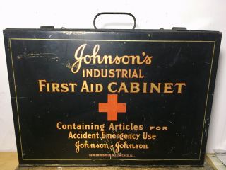 Antique Johnson Johnsons Industrial Wall Mount First Aid Medicine Kit Rare