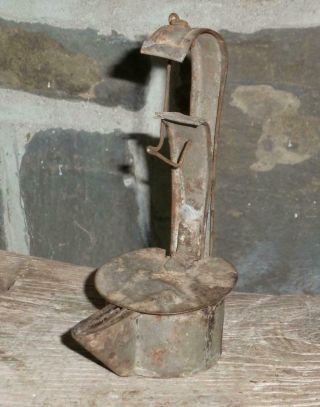 Antique 19th C Old Tin Betty Grease Lamp Early Lighting Tin Iron Primitive