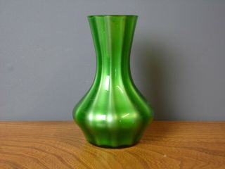 Antique Loetz Green Metallin Glass Posy Vase