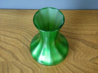 Antique Loetz green Metallin glass posy vase 2
