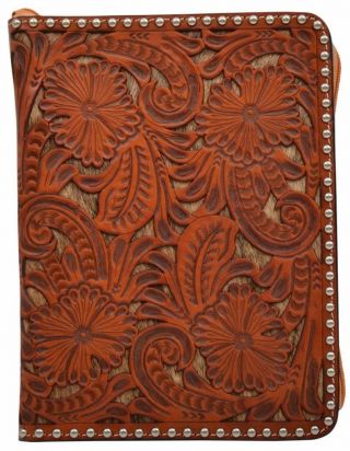 3d Western Bible Cover Floral Tooled Hair - On Inlay Antique Silver Dbi343