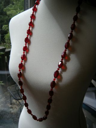 Antique Faceted Red Glass Bead Necklace Art Deco 1930 