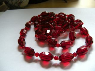 Antique Faceted Red Glass Bead Necklace Art Deco 1930 ' s 40 