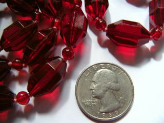 Antique Faceted Red Glass Bead Necklace Art Deco 1930 ' s 40 
