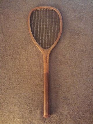 Antique Slightly Lopsided Transitional Tennis Racquet 12.  5oz Strings