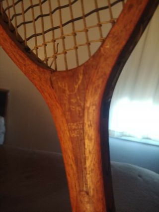 Antique Slightly Lopsided Transitional Tennis Racquet 12.  5oz Strings 2